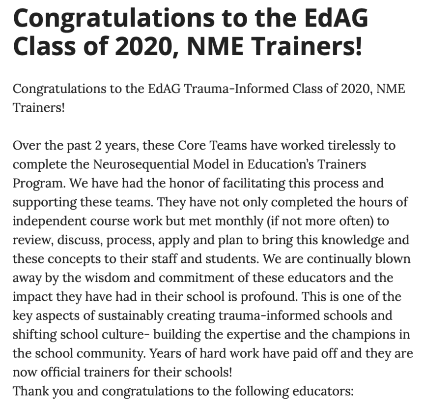 Congratulations to the EdAG Class of 2020, NME Trainers!